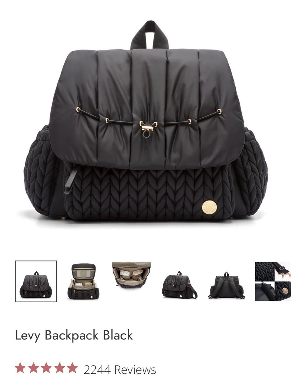 Levy Quilted Baby Backpack Bag in Black